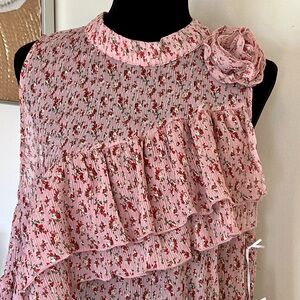 Sweet Rain Pleated Ruffled Pink Floral Top Size XXL NWT
